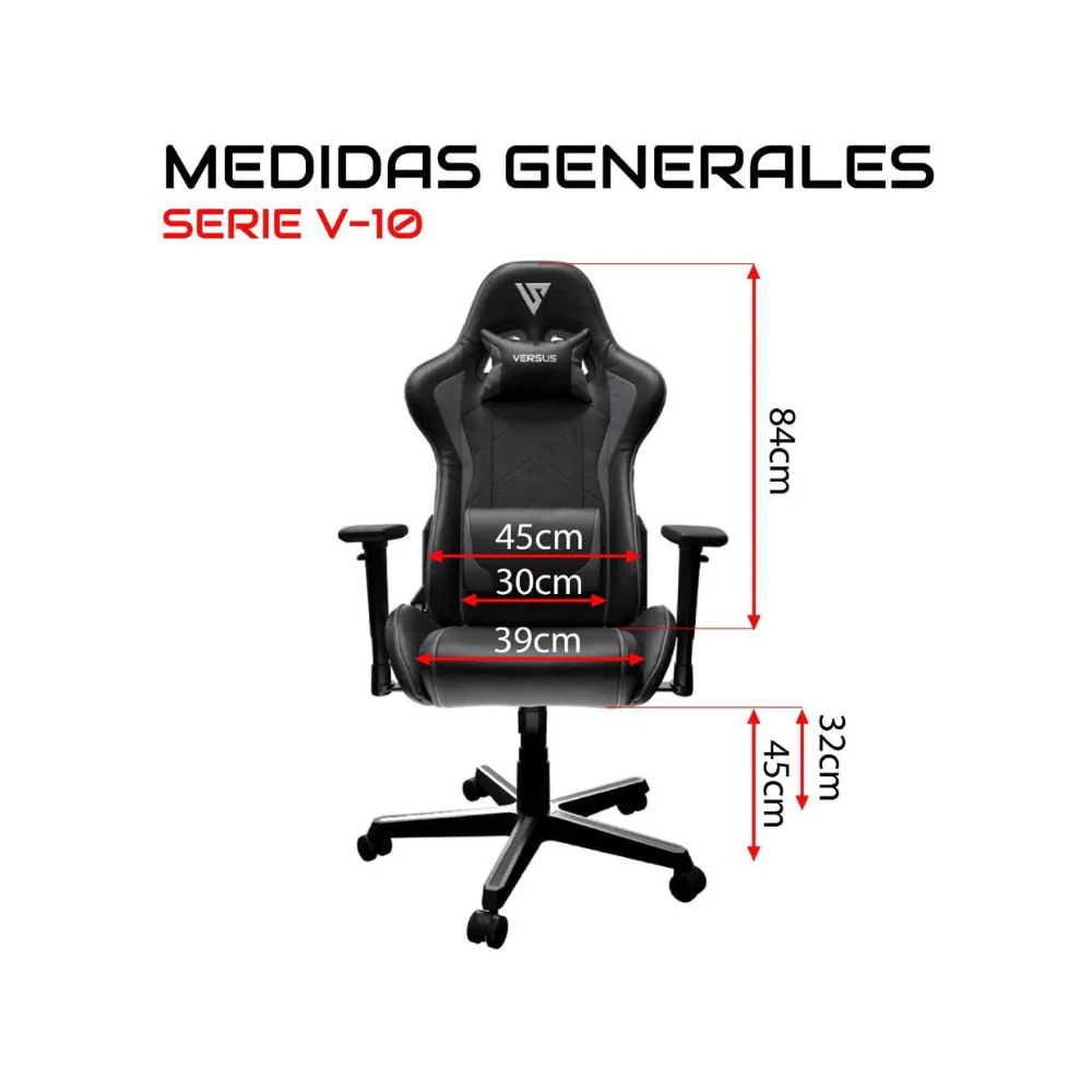 Silla Gamer Versus V10 – Negra/Negra | Ergonómica | Reclinable - Image 4